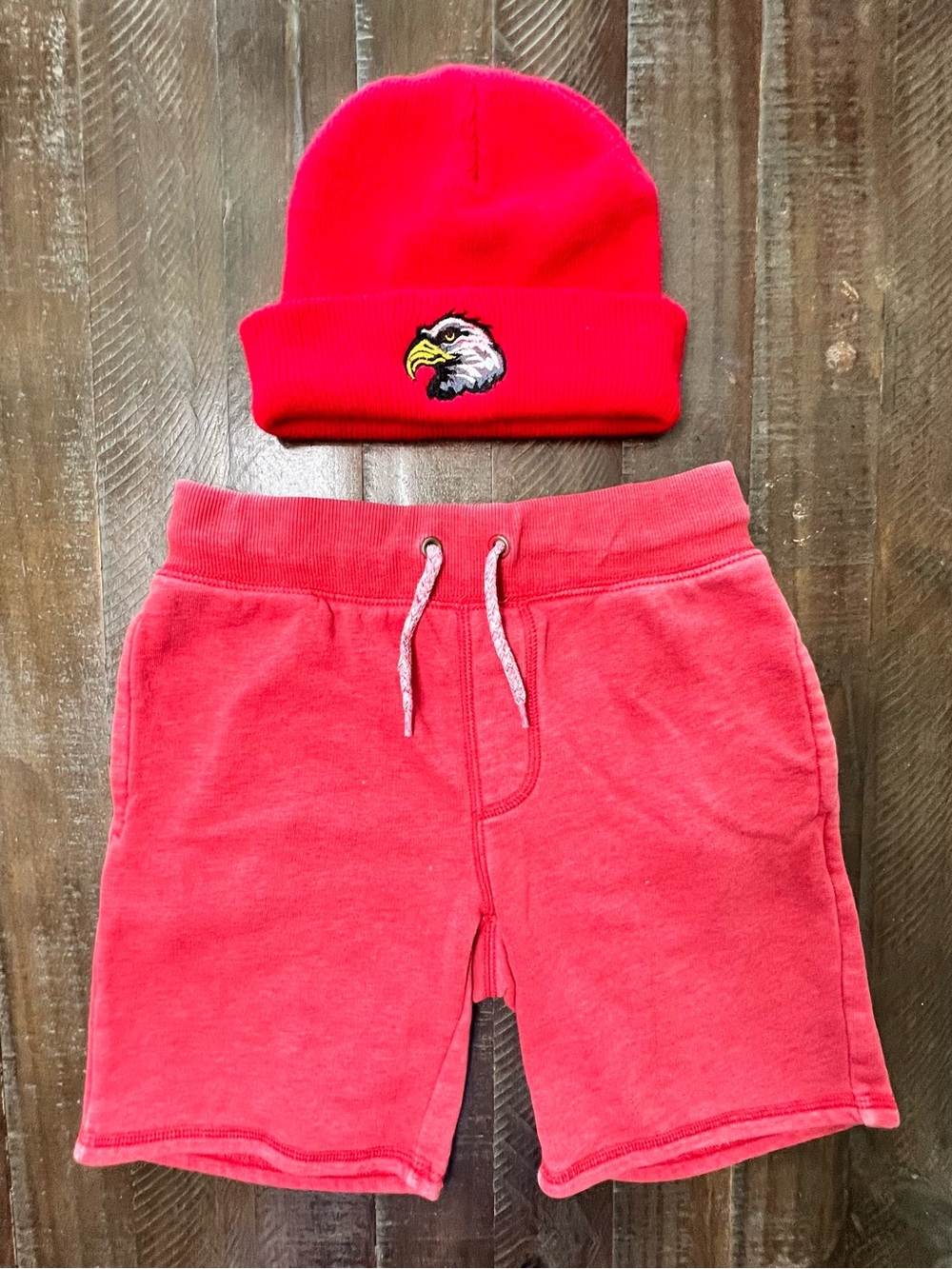 Old Navy Red Acid Washed Sweat Shorts Youth (6/7) Drawstring With Beanie